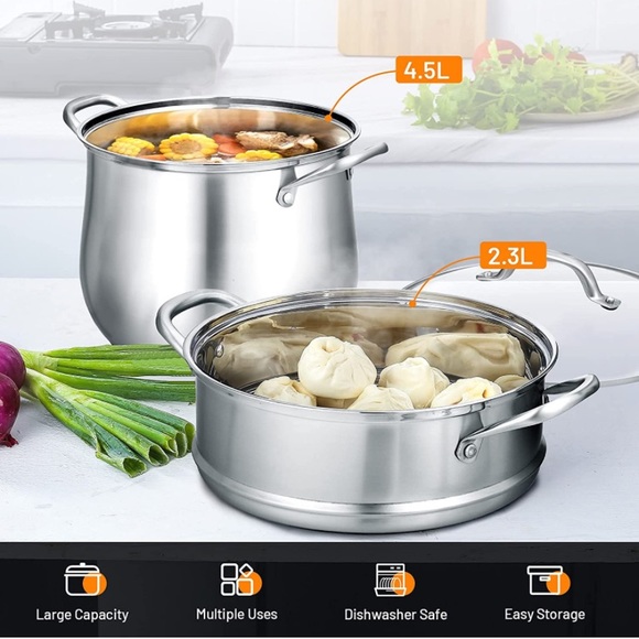 2-Layer Stainless Steel Steamer, 11” Cookware Steamer 15” x 11” x 13.5” - Picture 7 of 7